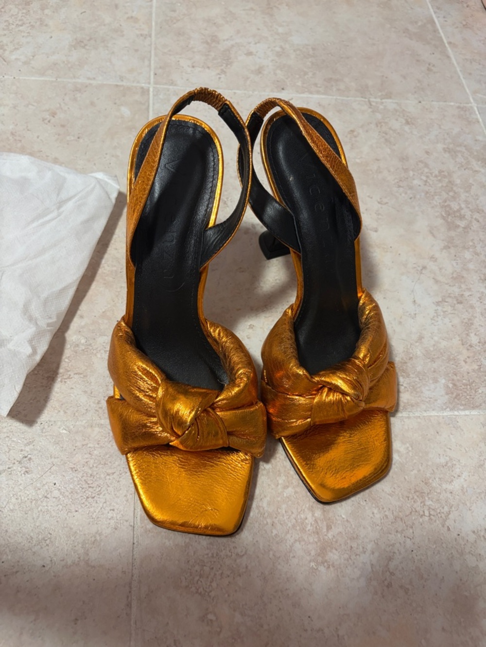Metallic Gold Knot Slingback Heels - Women